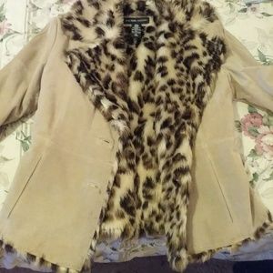 New York & co. Leather & faux fur jacket. Small.